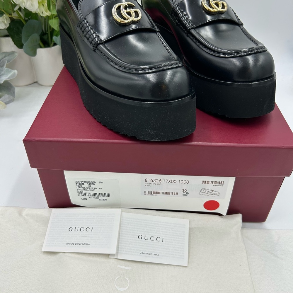 Women's Gucci double G platform, leather loafers size 39 made in Italy - Picture 2 of 10
